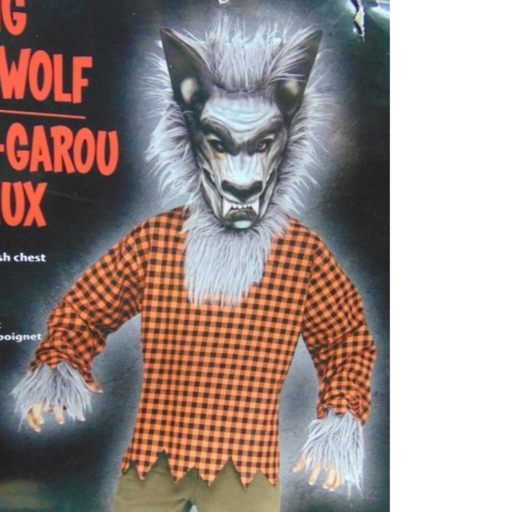 Werewolf Halloween Costume 8/10 Big Bad Wolf Raging 2 Pc Gray Shirt & Head Mask